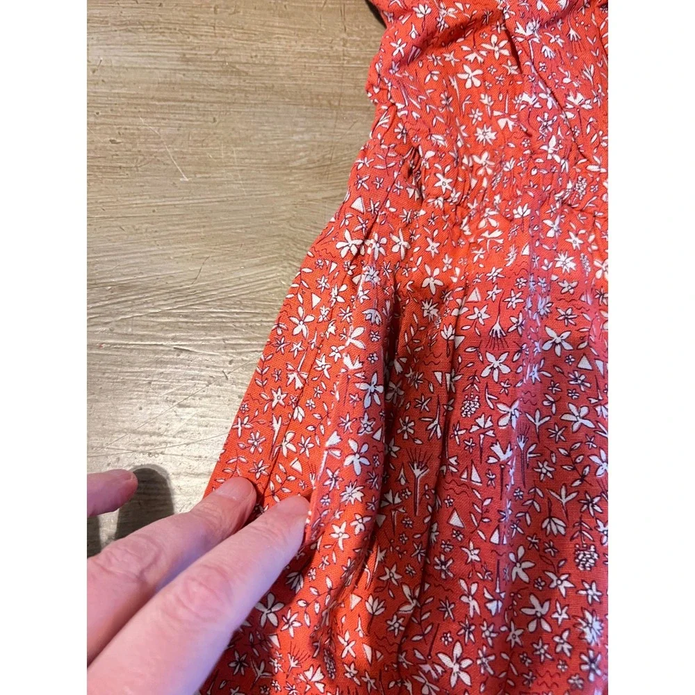NEW Tea Collection Girls 16 Red Floral Tie‎ Shoulder Ruffle Romper Linen/Cotton